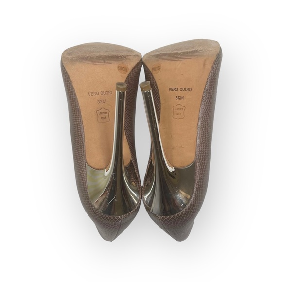 BCBG MaxAzria ❤︎ Onnie Snakeskin Leather Pump ❤︎ Mirror Stiletto Heel ❤︎ Taupe - Picture 12 of 16